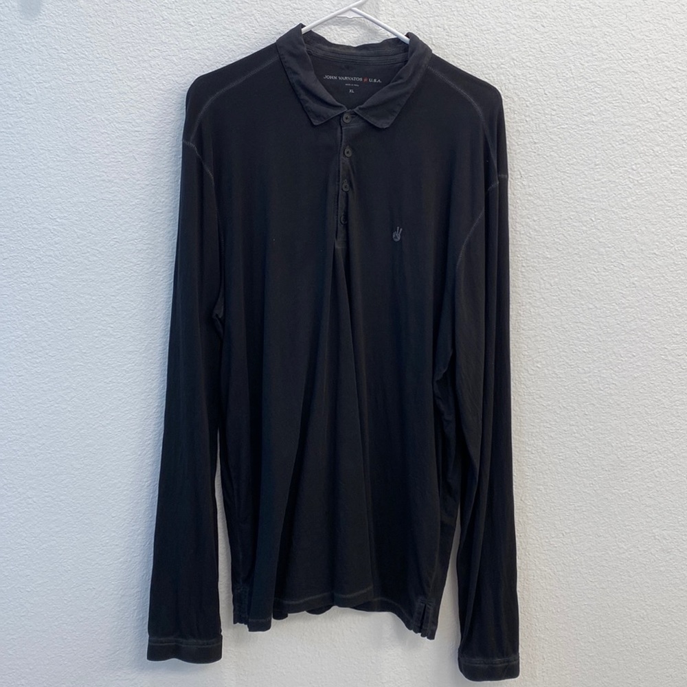 John Varvatos Long Sleeve Polo - Black / XL